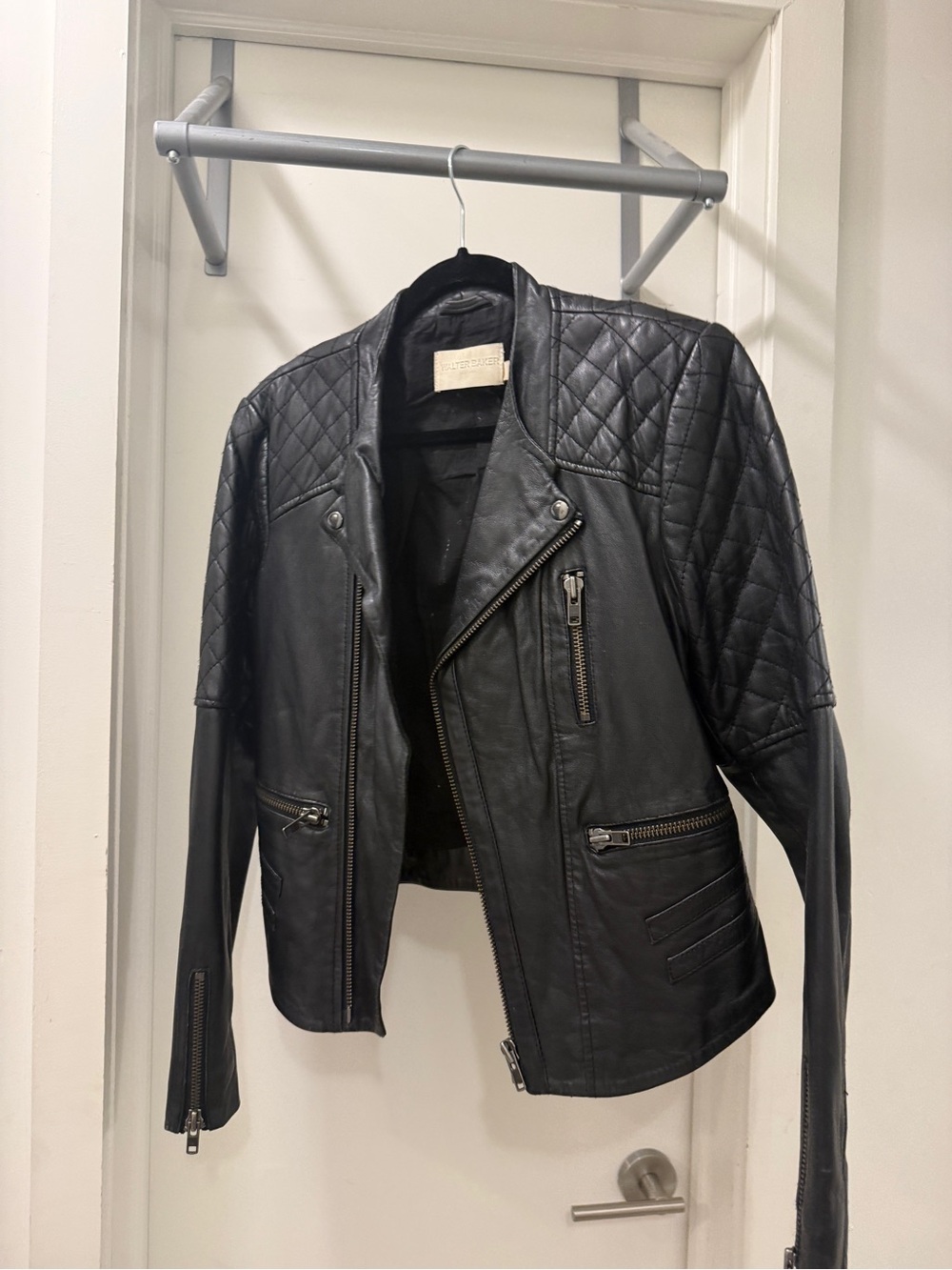 Walter Baker Black Quilted Leather Moto Jacket - Women